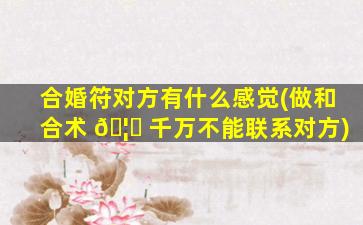 合婚符对方有什么感觉(做和合术 🦄 千万不能联系对方)